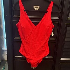 Spanx NWT Pique Red V-Neck Swimsuit